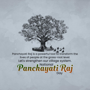 Image depicting a tree with people underneath and text celebrating National Panchayati Raj Day.