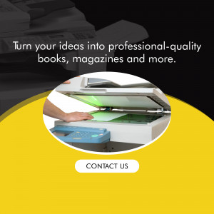 Image of a photocopier with text promoting professional book printing services.