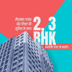 Image of a modern building with text promoting 2 & 3 BHK apartments