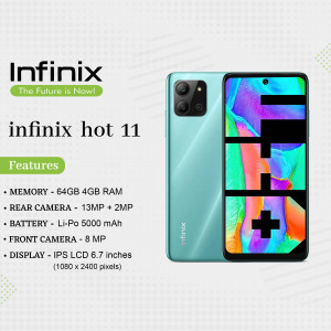 Infinix Hot 11 smartphone with key features listed