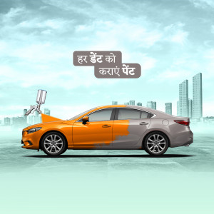 Advertisement for car paint showing a car partially painted in orange and gray.