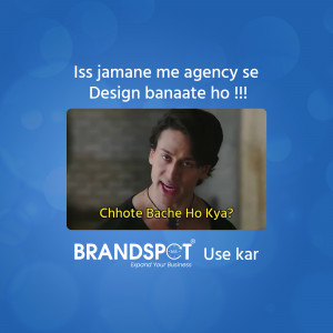 Image of Tiger Shroff with text promoting Brandspot agency.