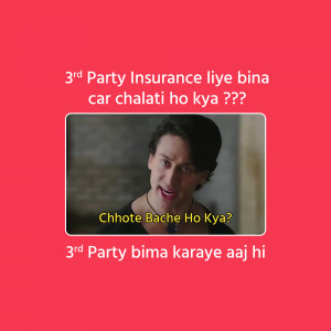 Image featuring Tiger Shroff promoting 3rd party car insurance with a humorous question.