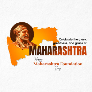 Maharashtra Foundation Day celebration with Chhatrapati Shivaji Maharaj portrait and map
