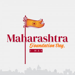 Maharashtra Foundation Day celebration graphic with flag and city skyline