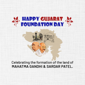 Gujarat Foundation Day celebration with map and leaders' portraits