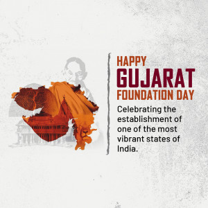Gujarat Foundation Day celebration with image of Sardar Vallabhbhai Patel and Gujarat map