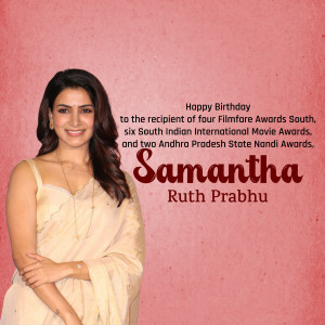 Samantha Ruth Prabhu portrait with birthday text