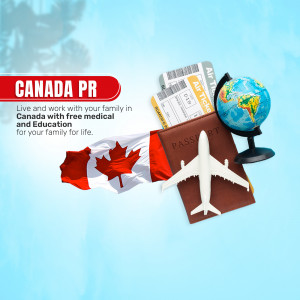 Image depicting Canada Permanent Residency with passport, tickets, and Canadian flag.
