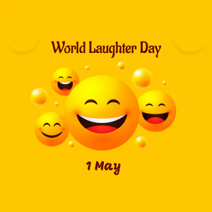 World Laughter Day graphic with smiling faces