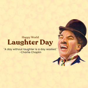 Image celebrating Laughter Day with a portrait of Charlie Chaplin.