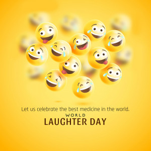 Multiple laughing face emojis with text celebrating World Laughter Day