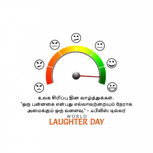 Illustration of a happiness gauge with smiley faces, celebrating World Laughter Day.