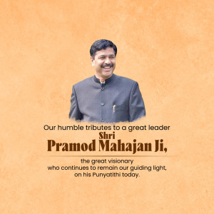 Portrait of Pramod Mahajan Ji with tribute text