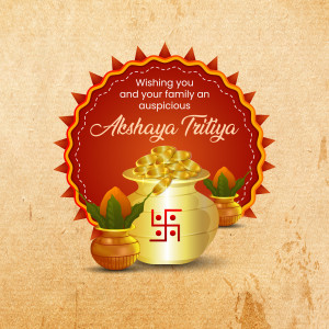 Akshaya Tritiya festive graphic with gold coins and traditional symbols