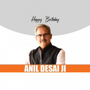 Portrait of Anil Desai Ji with birthday greetings