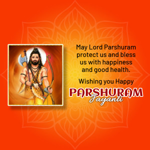 Image of Lord Parshuram with a festive greeting for Parshuram Jayanti
