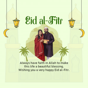 A couple celebrating Eid al-Fitr with festive decorations.