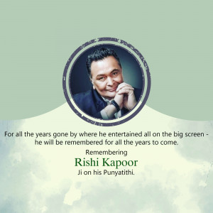 Portrait of Rishi Kapoor with a memorial message