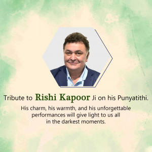 Portrait of Rishi Kapoor with tribute text
