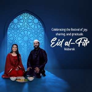 A couple celebrating Eid al-Fitr with traditional food.