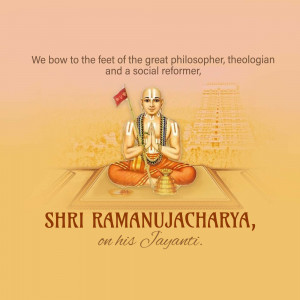 Image of Sri Ramanujacharya in a meditative pose with text celebrating his Jayanti.