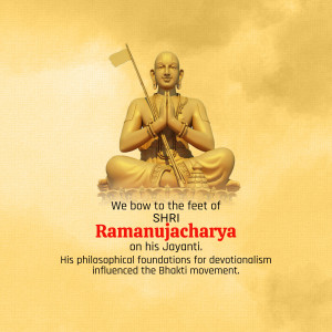 Image of Ramanujacharya in a meditative pose with text celebrating his Jayanti.