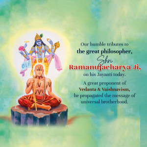 Image depicting Ramanujacharya with Lord Vishnu, celebrating his Jayanti.
