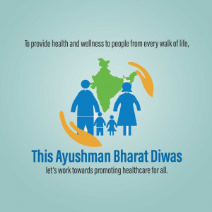 Ayushman Bharat Diwas image with family and India map