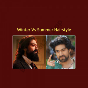 Image comparing a winter and summer hairstyle on a man.