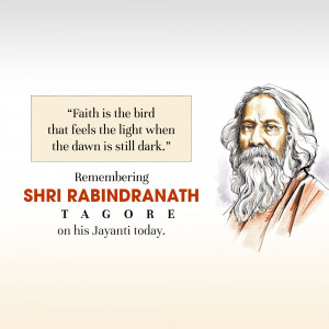 Portrait of Rabindranath Tagore with a quote