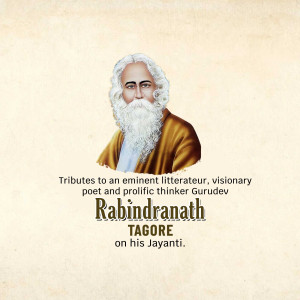 Portrait of Rabindranath Tagore with text commemorating his birth anniversary