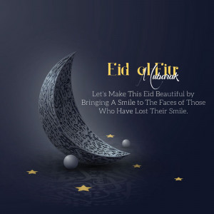 Eid al-Fitr crescent moon with text and stars