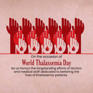 Red handprints with a message for World Thalassemia Day