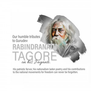 Portrait of Rabindranath Tagore with text commemorating his birth anniversary