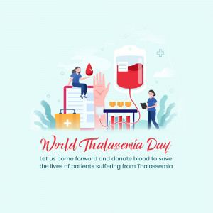 Illustration promoting World Thalassemia Day and blood donation.