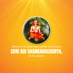 Image of Adi Shankaracharya with text honoring him on his Jayanti