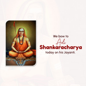 Portrait of Adi Shankaracharya with text commemorating his Jayanti
