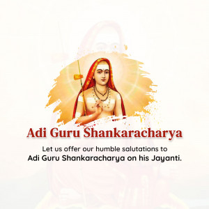 Image of Adi Guru Shankaracharya with text celebrating his Jayanti