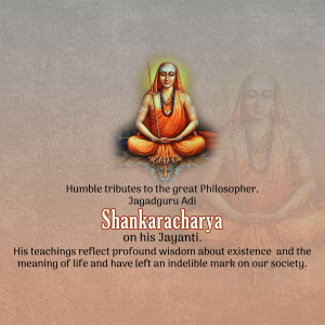 Image of Shankaracharya in meditation with text honoring his birth anniversary.