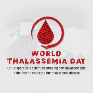 World Thalassemia Day graphic with a blood drop and text