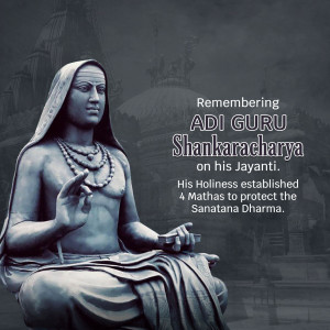 Statue of Adi Shankaracharya with text commemorating his Jayanti