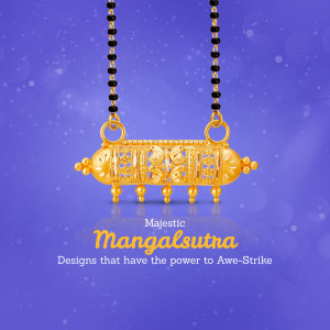Close-up of a gold and black beaded mangalsutra with intricate detailing.