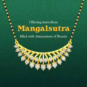 Close-up of a gold and diamond Mangalsutra necklace on a green background
