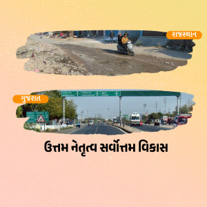 Collage of road scenes in Gujarat and Rajasthan with text overlay
