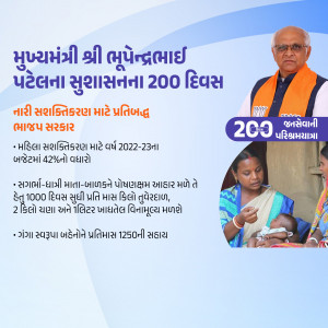 Image showcasing Gujarat Chief Minister Bhupendra Patel and women empowerment initiatives.