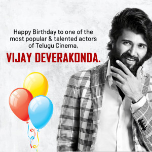 Image of Vijay Deverakonda with balloons celebrating his birthday