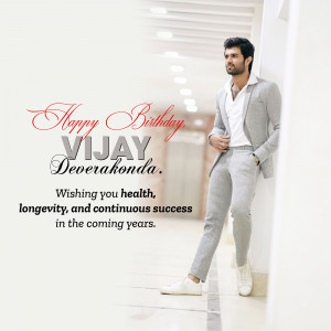 Vijay Deverakonda birthday greeting with a stylish portrait