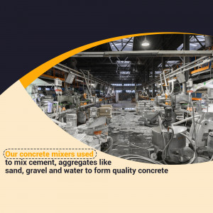 Interior view of a concrete mixer manufacturing plant with machinery and materials.