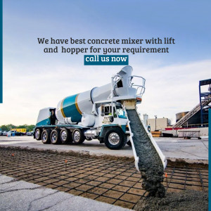 Concrete mixer truck pouring concrete on a construction site